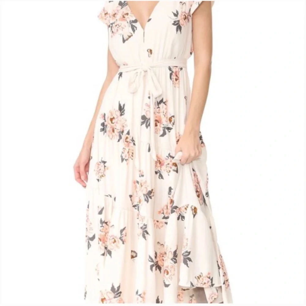 Free People All I Got Ivory Floral V-Neck Maxi Dress Size 6